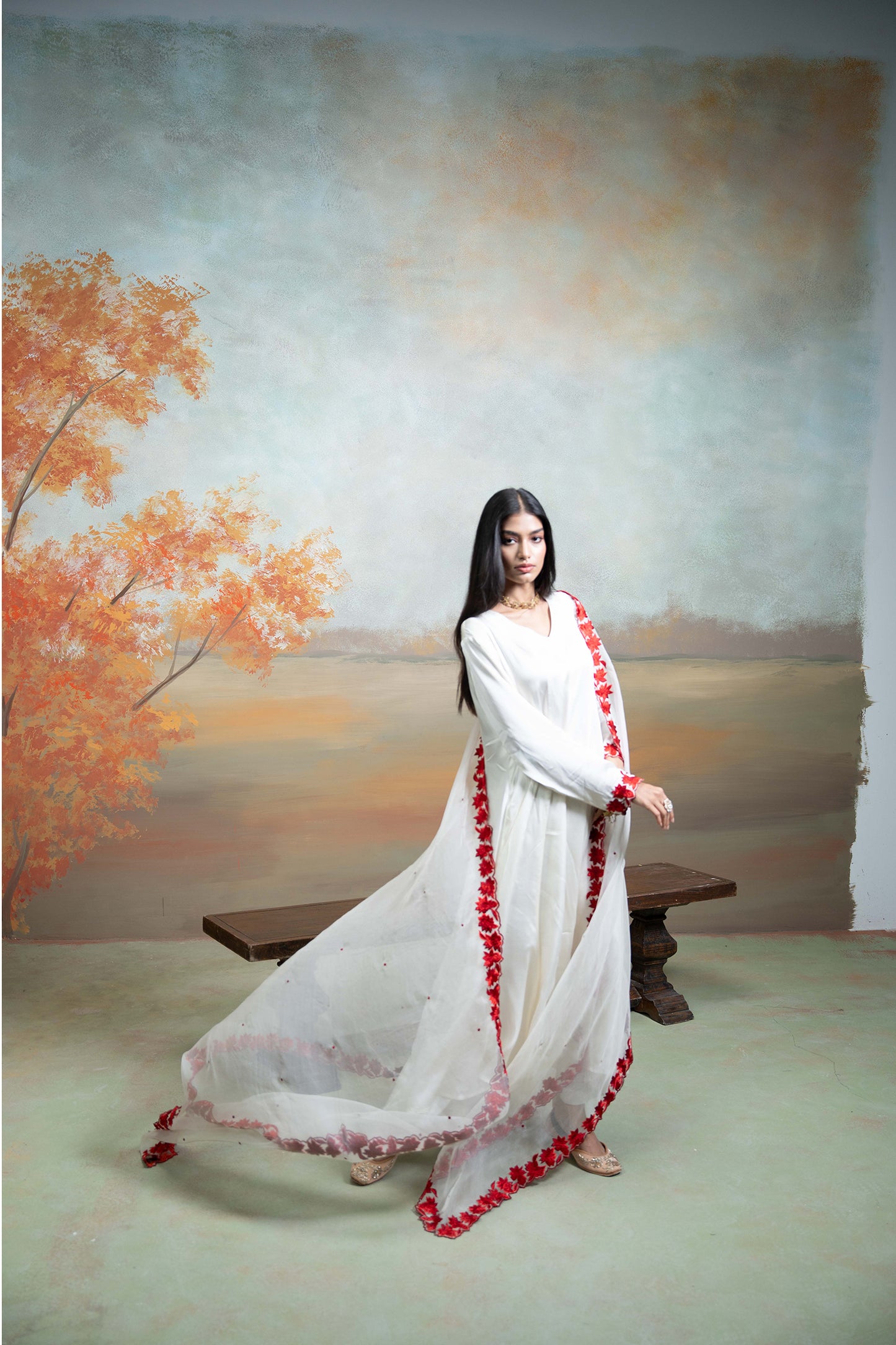 Ivory Floral Anarkali Set