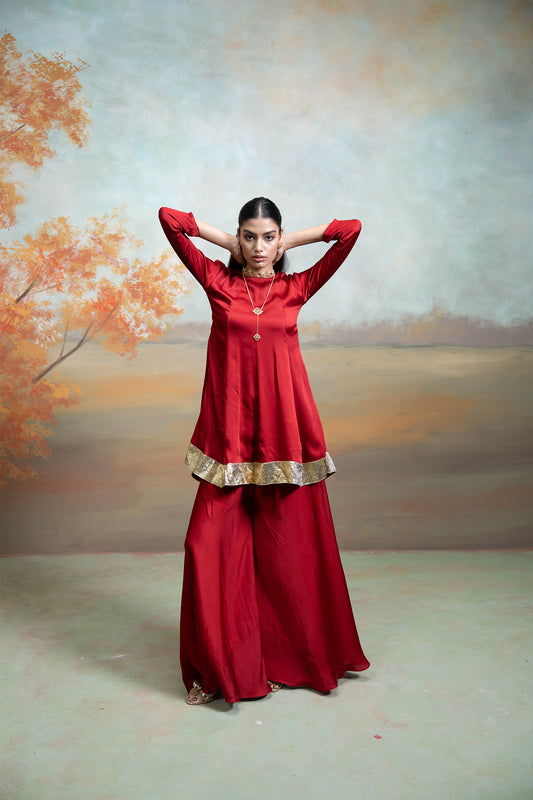 Maroon Peplum Gharara Set