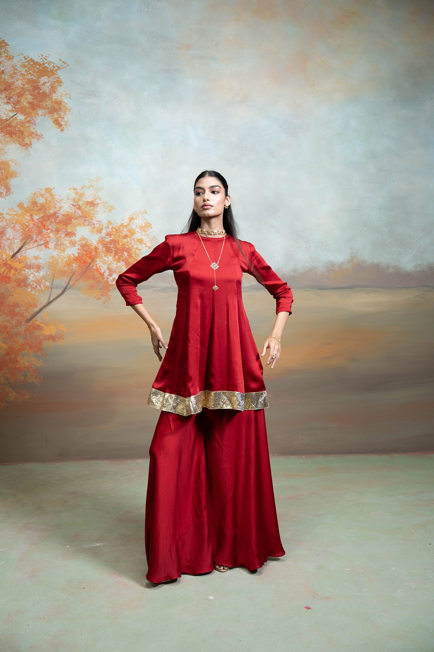 Maroon Peplum Gharara Set