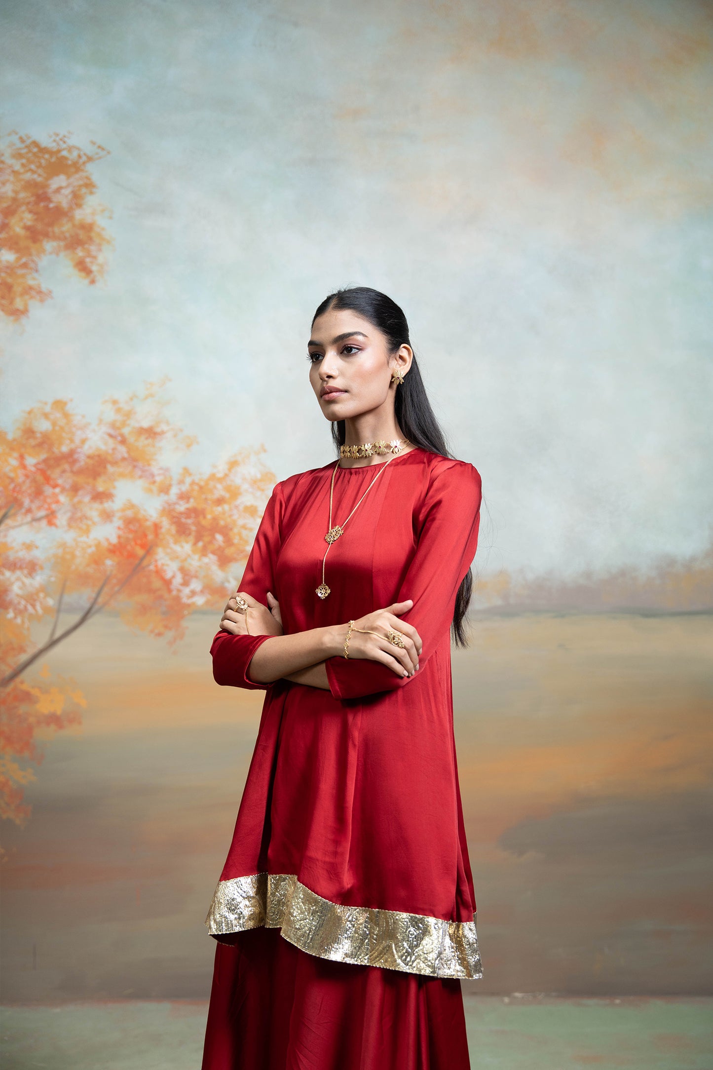 Maroon Peplum Gharara Set