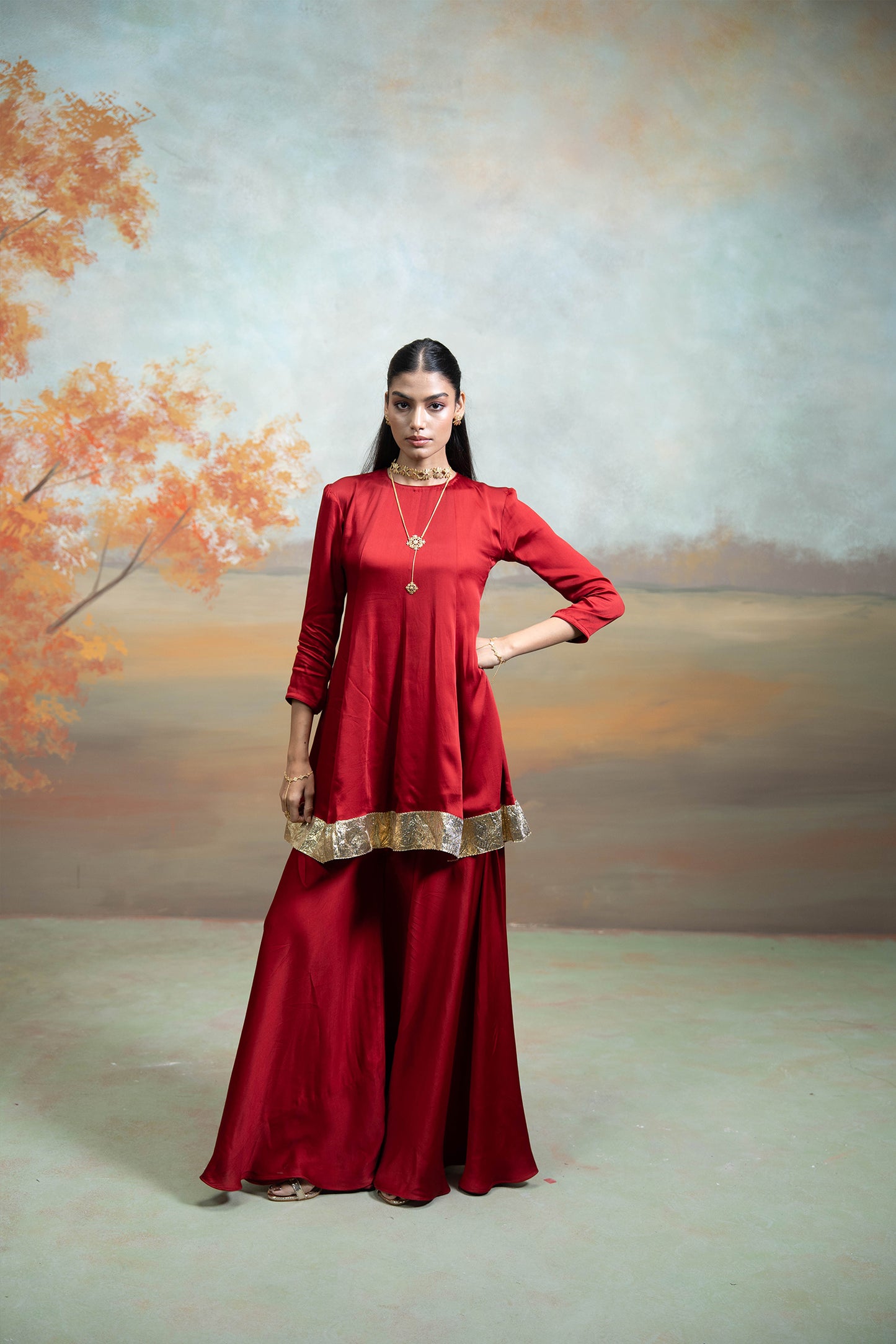 Maroon Peplum Gharara Set