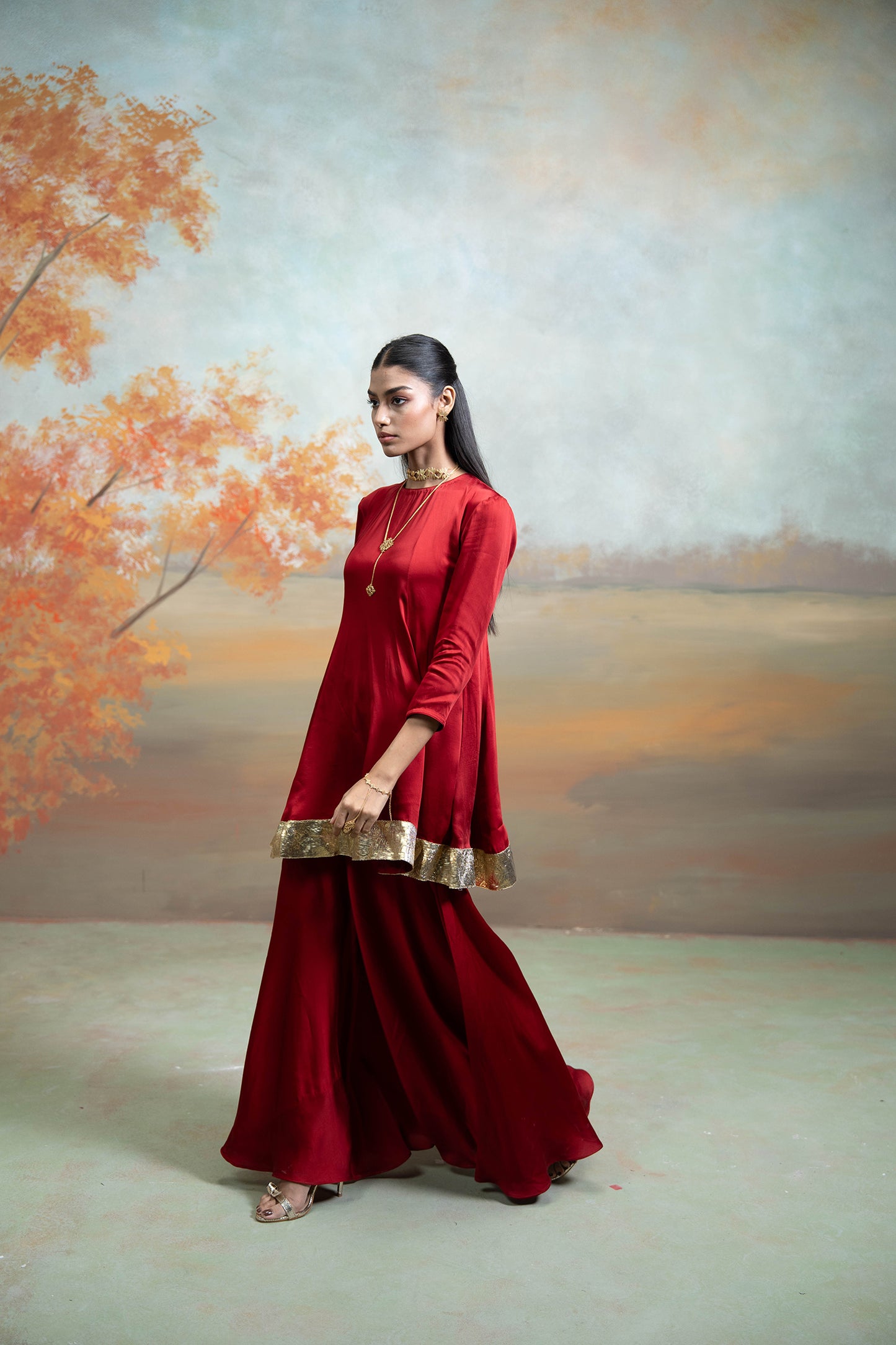 Maroon Peplum Gharara Set