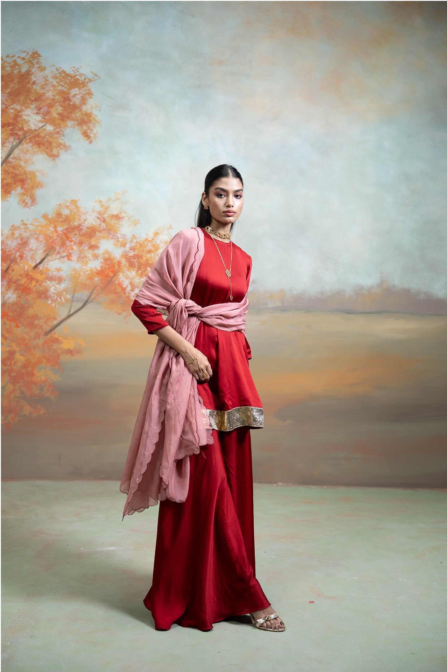 Maroon Peplum Gharara Set