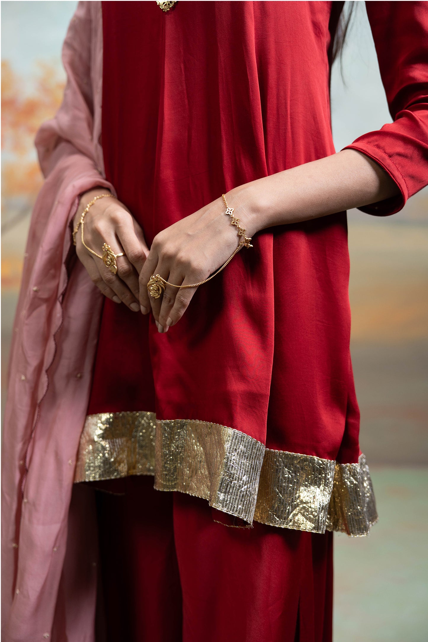 Maroon Peplum Gharara Set
