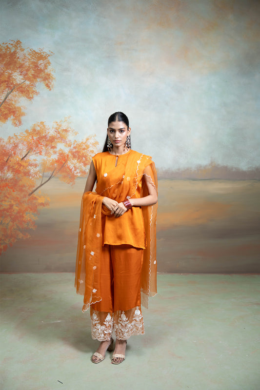 Sunset Orange Sleeveless Kurta Set