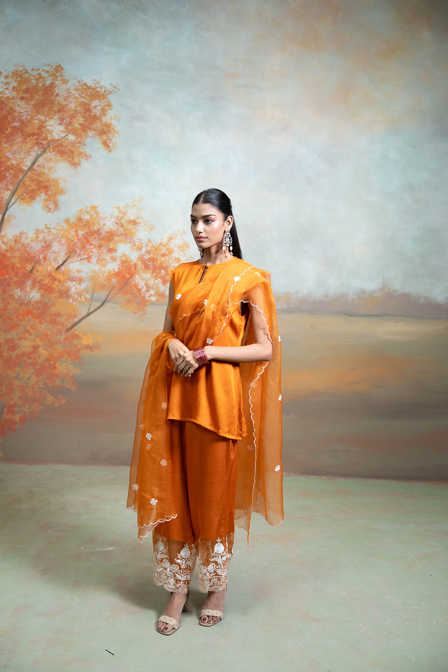Sunset Orange Sleeveless Kurta Set