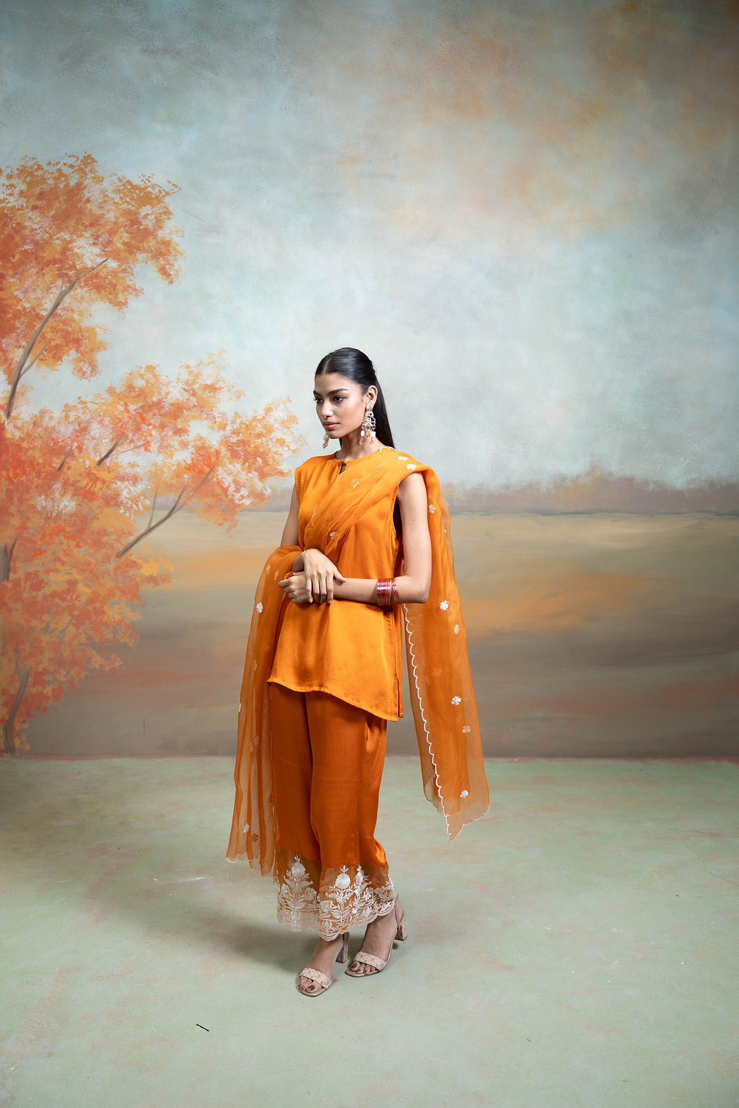 Sunset Orange Sleeveless Kurta Set