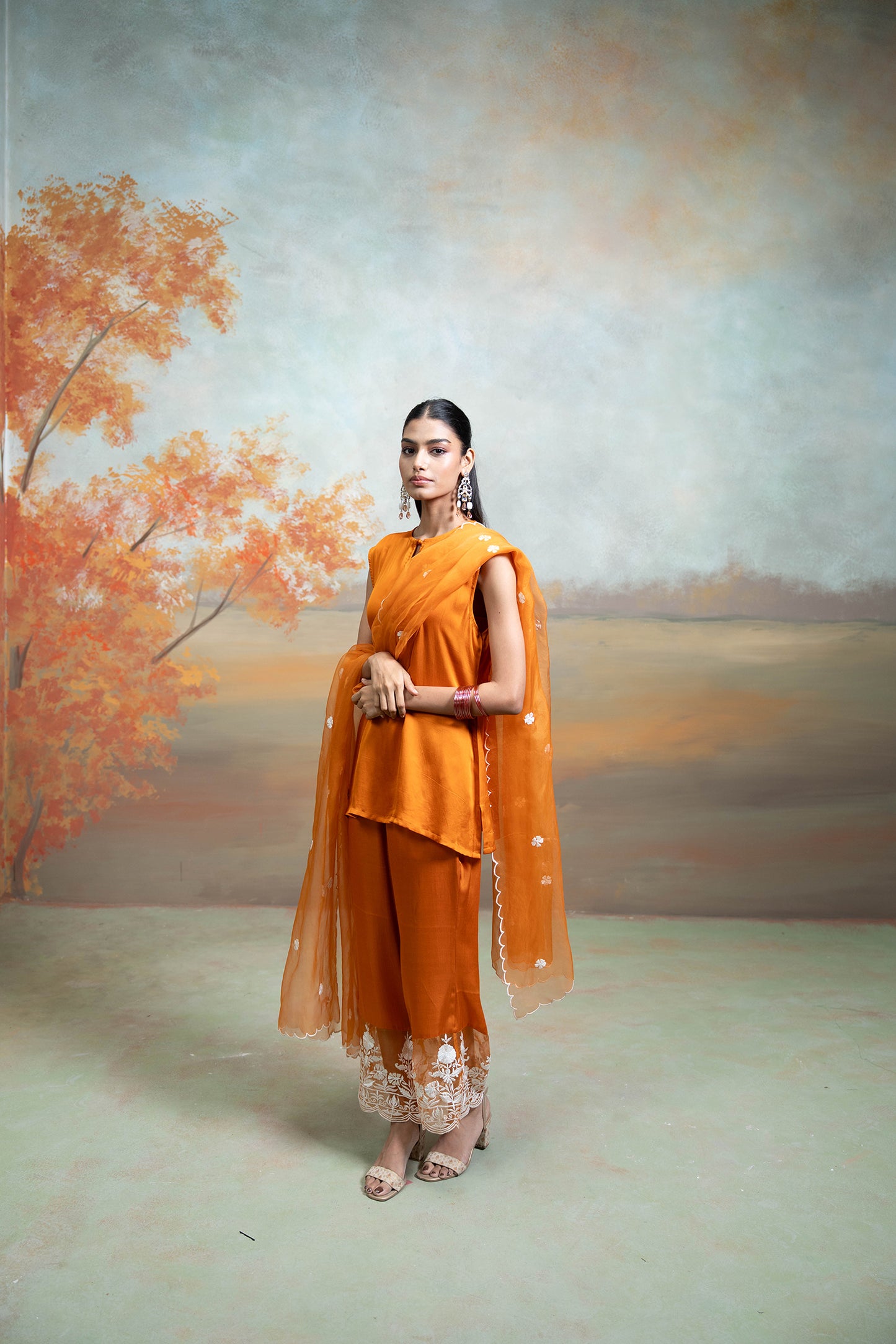Sunset Orange Sleeveless Kurta Set