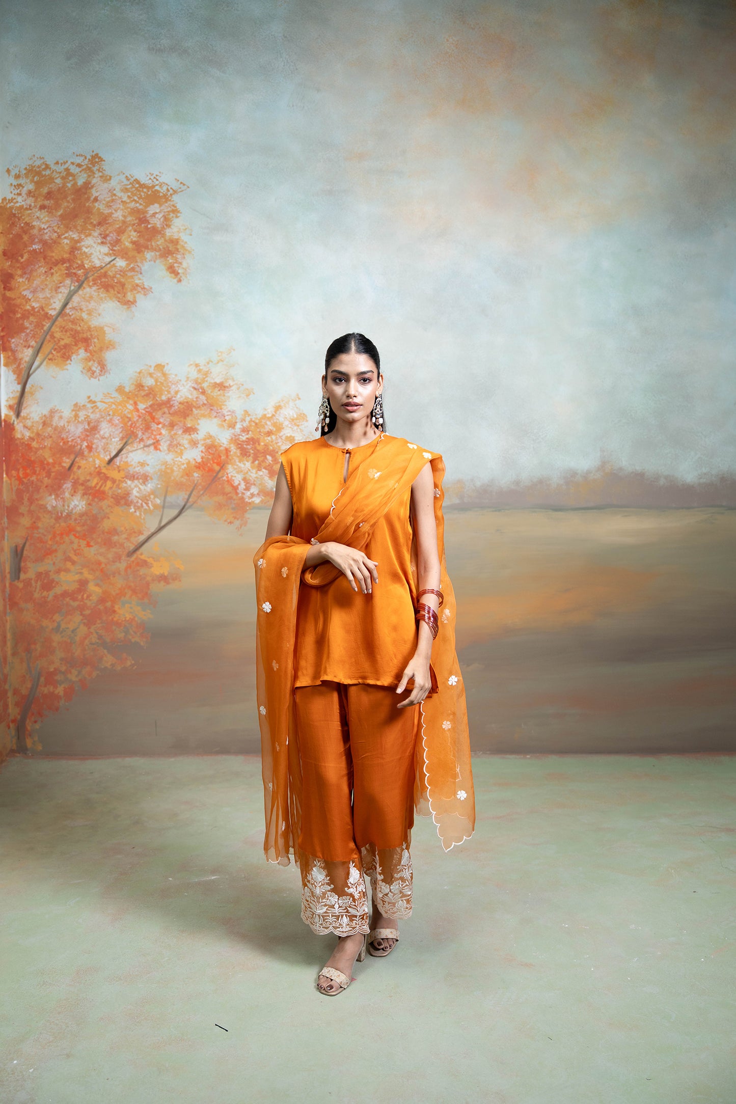 Sunset Orange Sleeveless Kurta Set