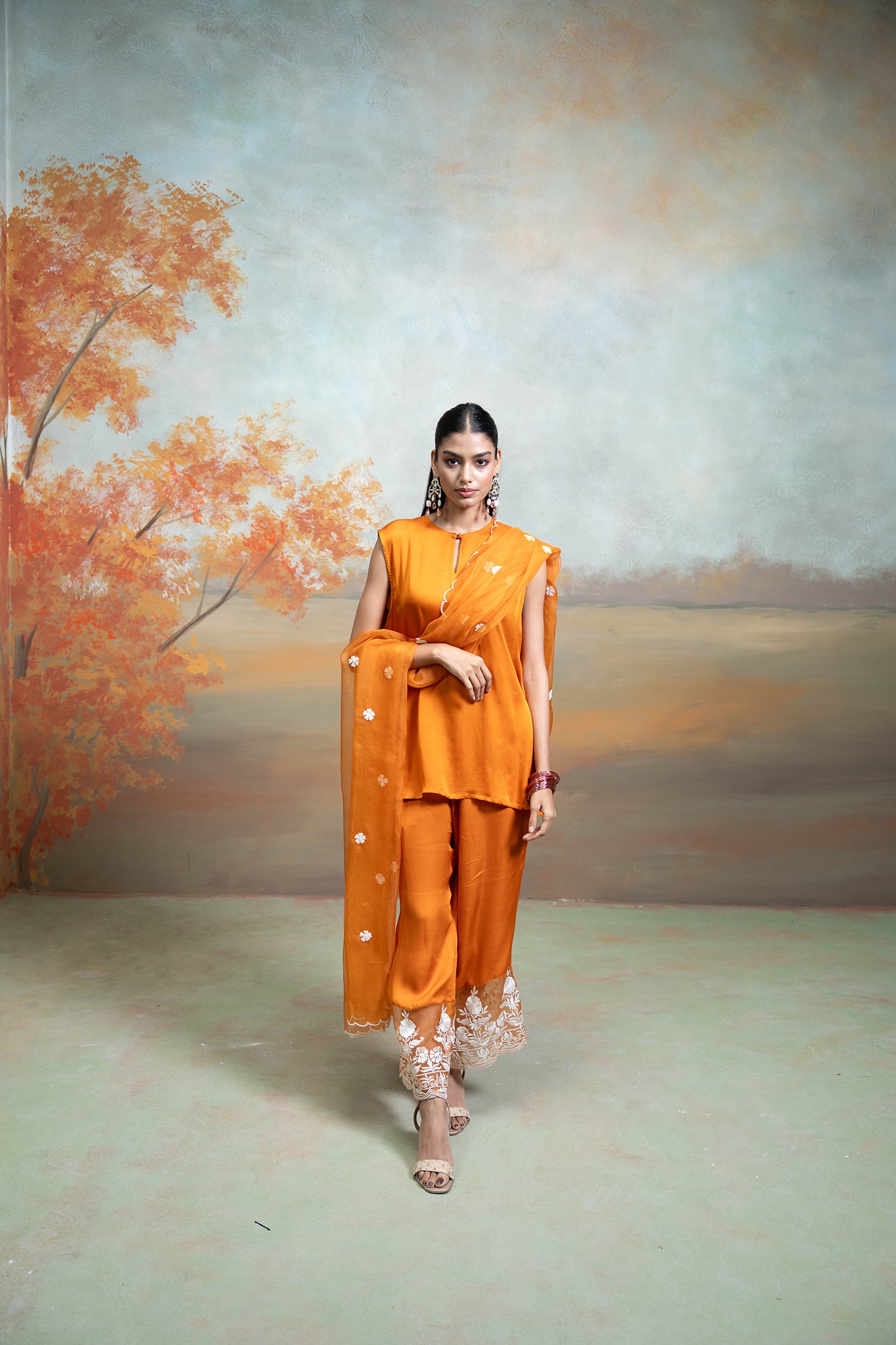 Sunset Orange Sleeveless Kurta Set