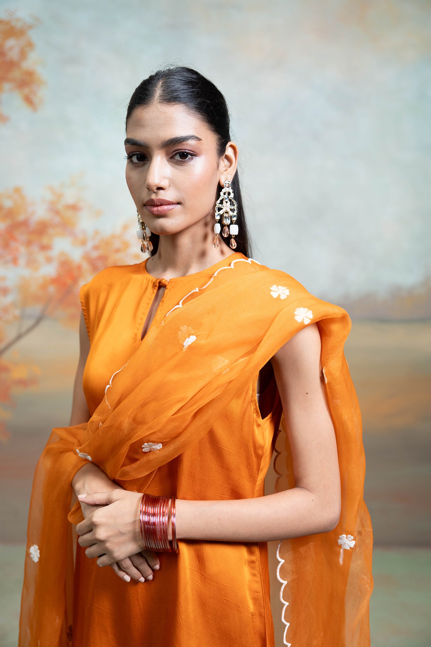 Sunset Orange Sleeveless Kurta Set