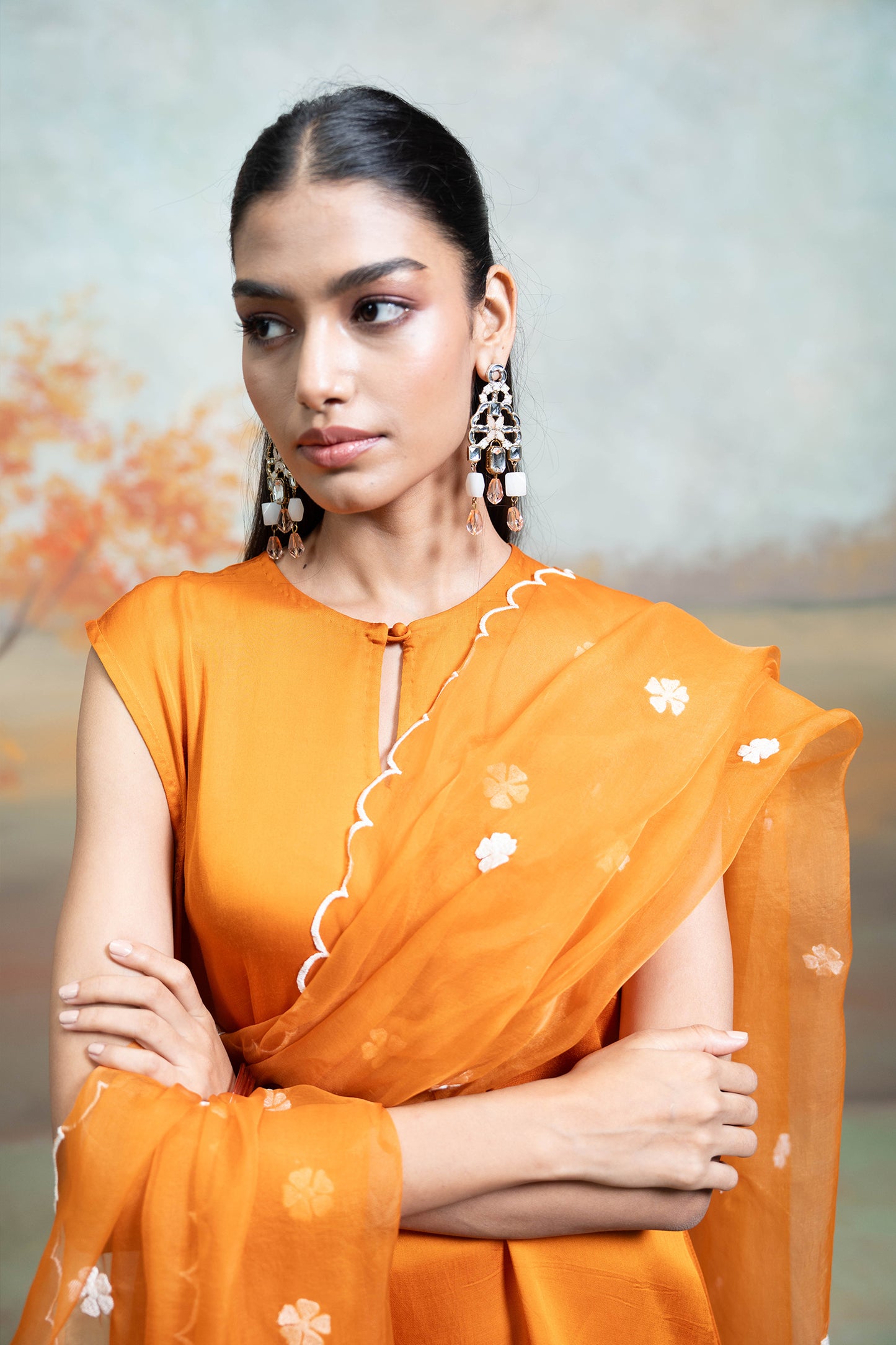 Sunset Orange Sleeveless Kurta Set