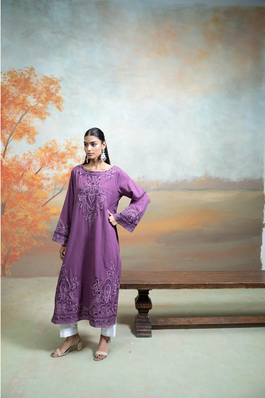 Royal Purple Embroidered Kurta Set