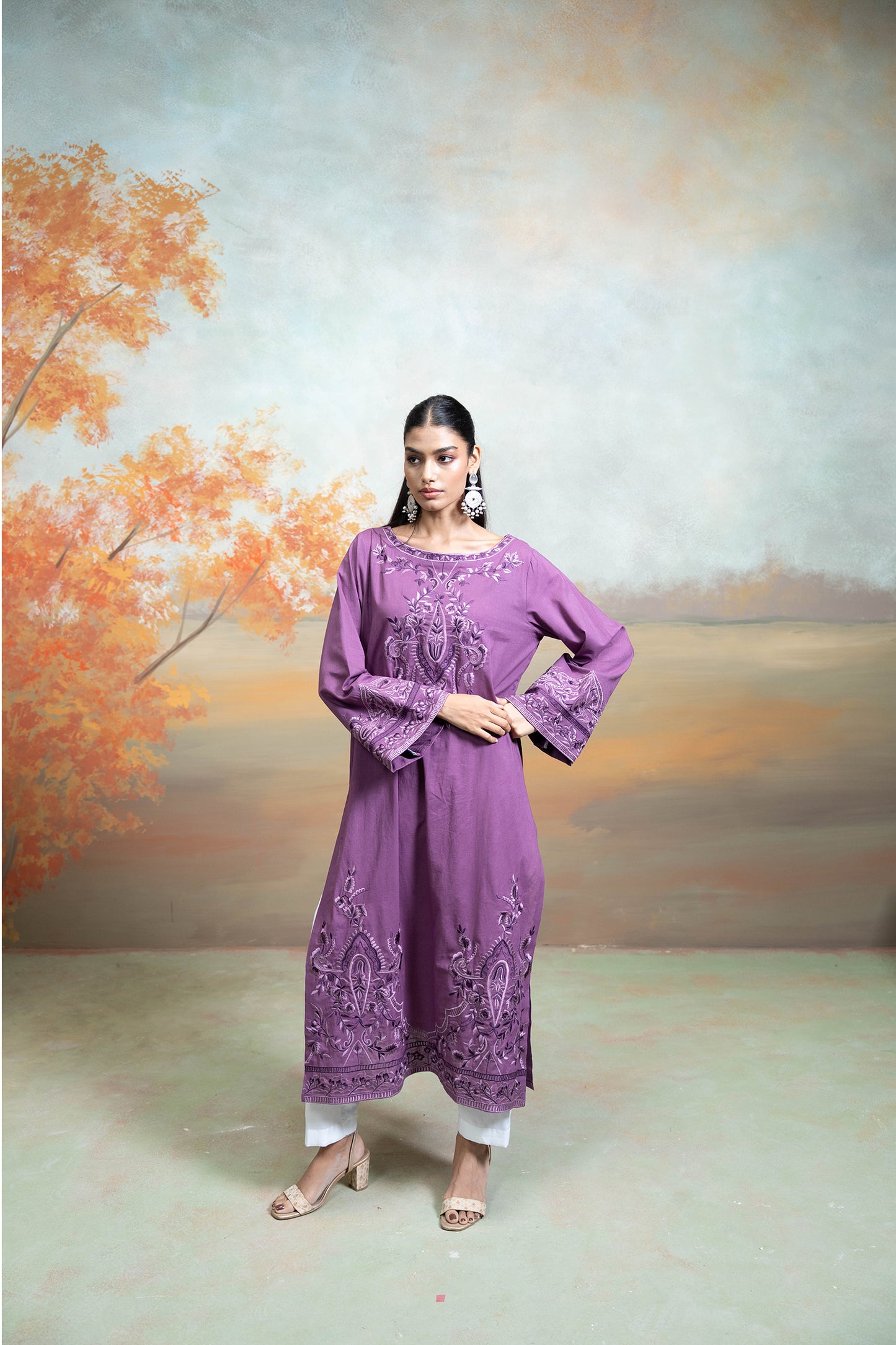 Royal Purple Embroidered Kurta Set