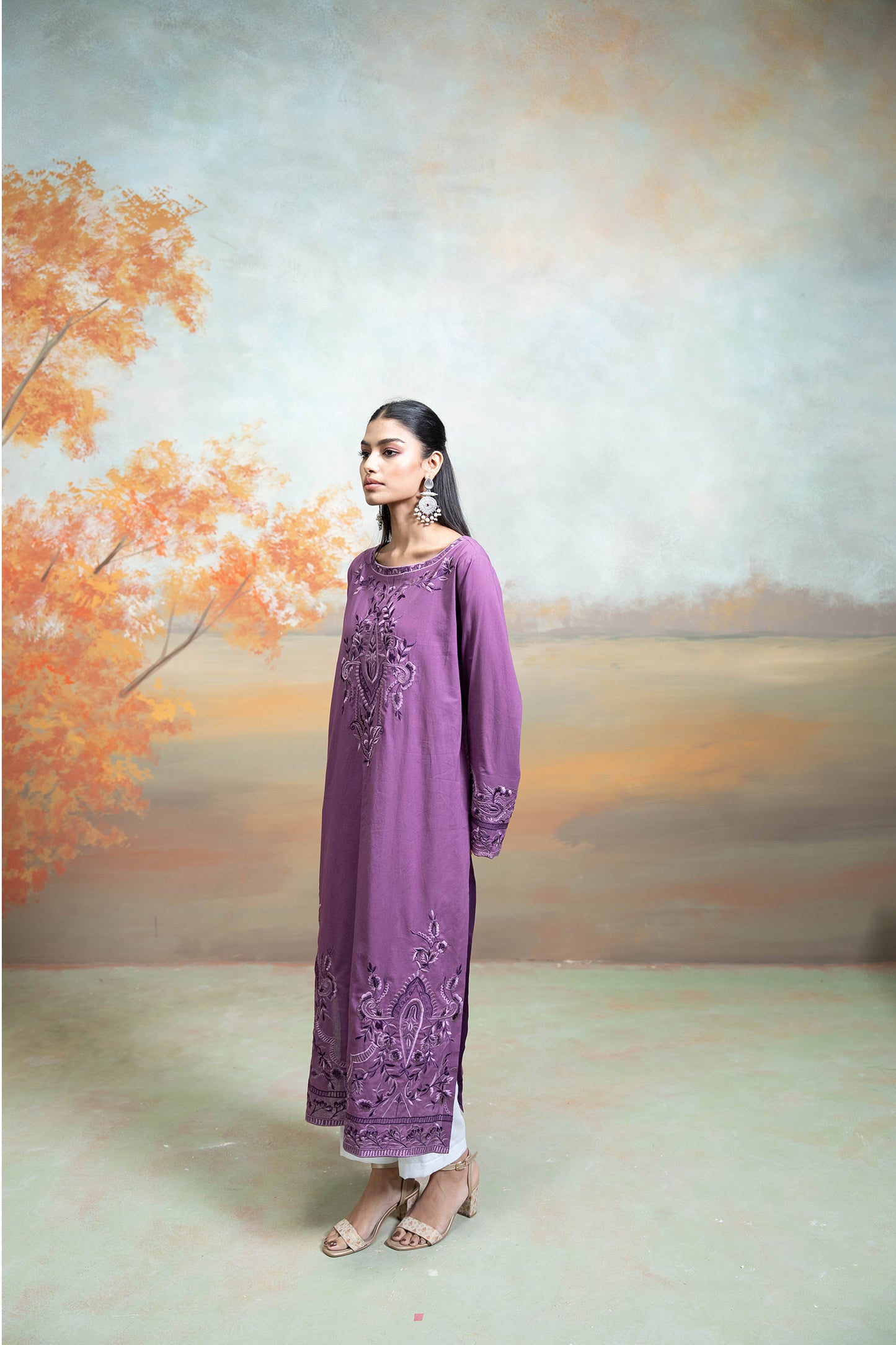 Royal Purple Embroidered Kurta Set