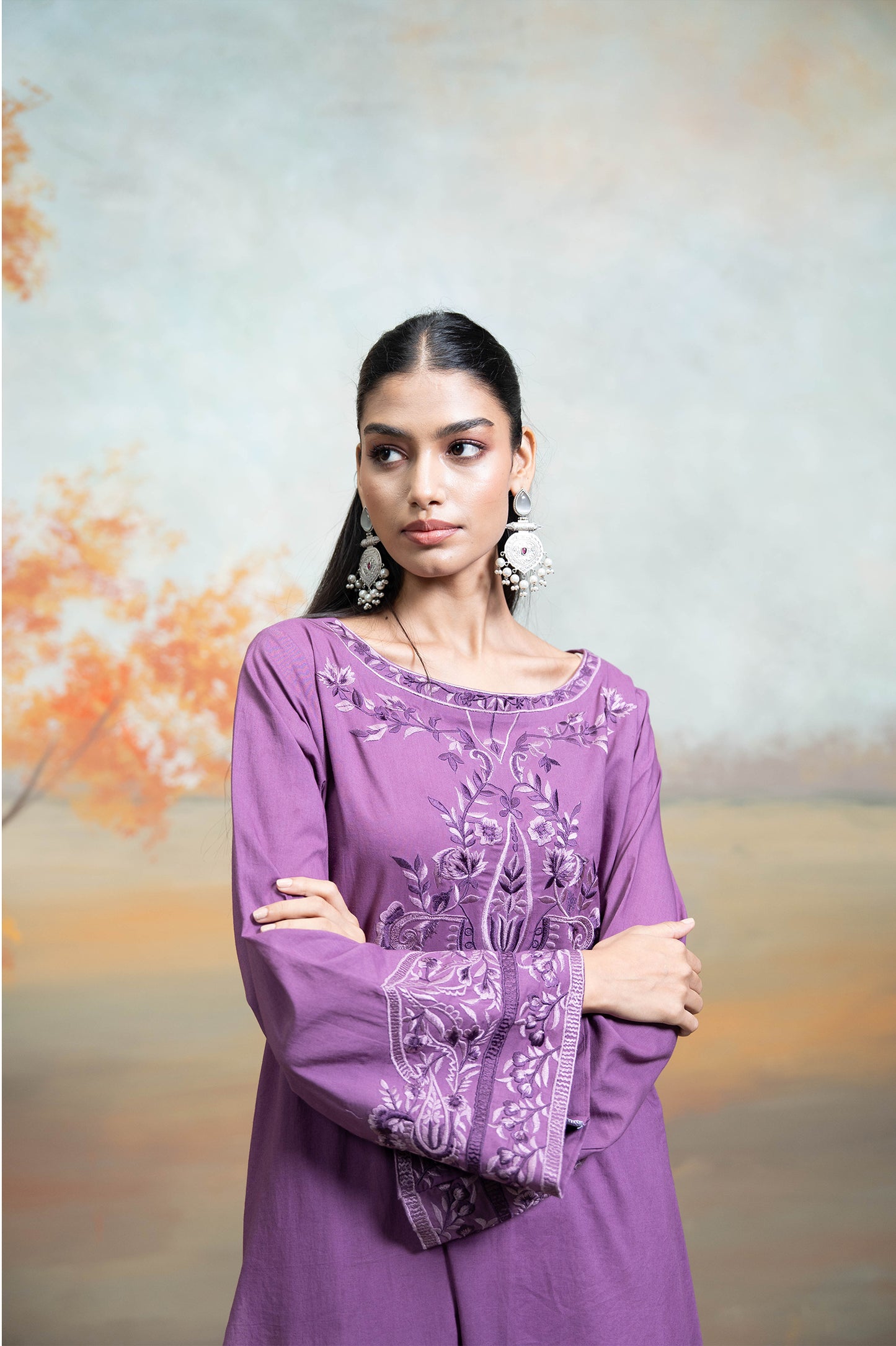 Royal Purple Embroidered Kurta Set