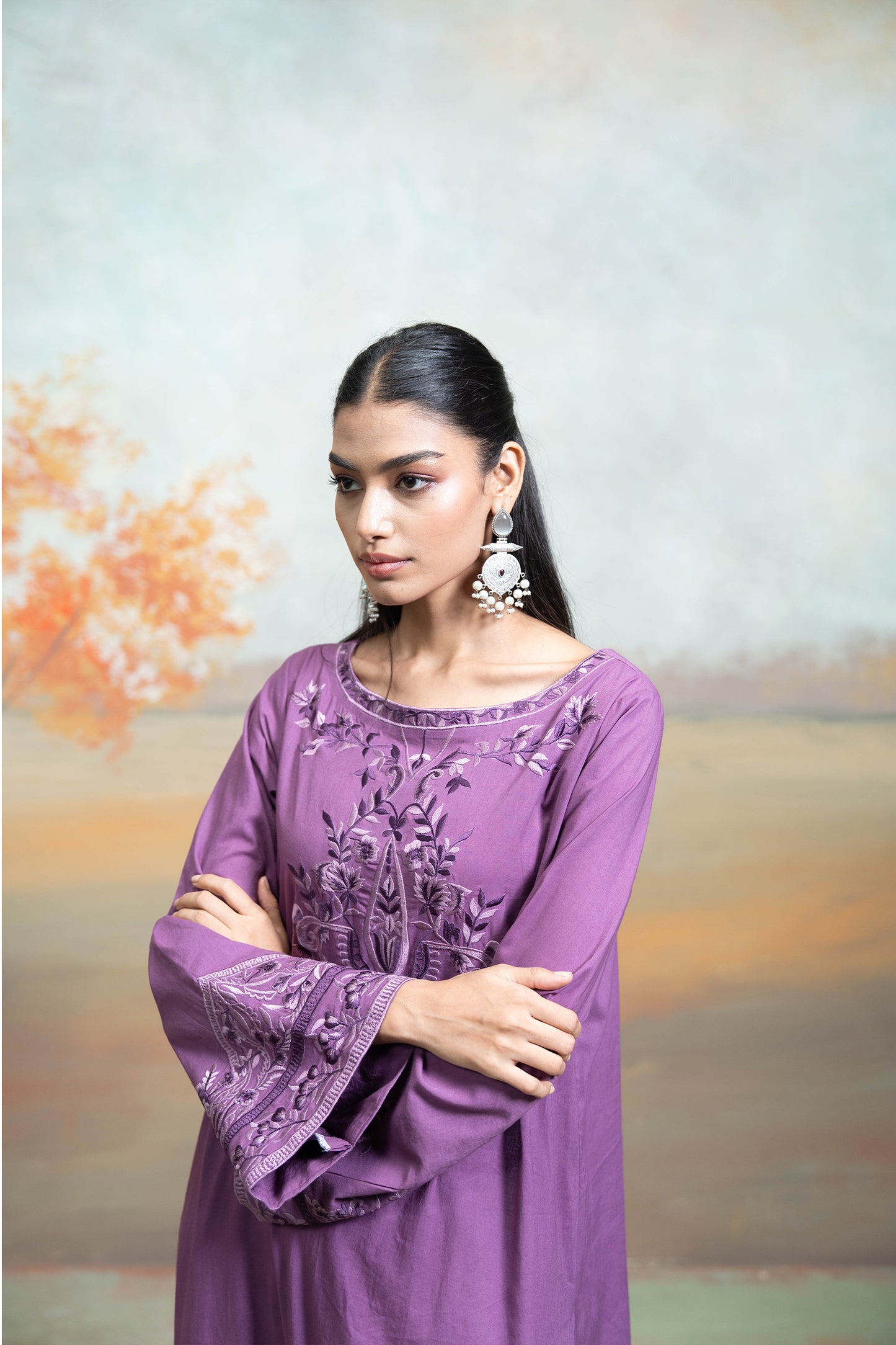 Royal Purple Embroidered Kurta Set