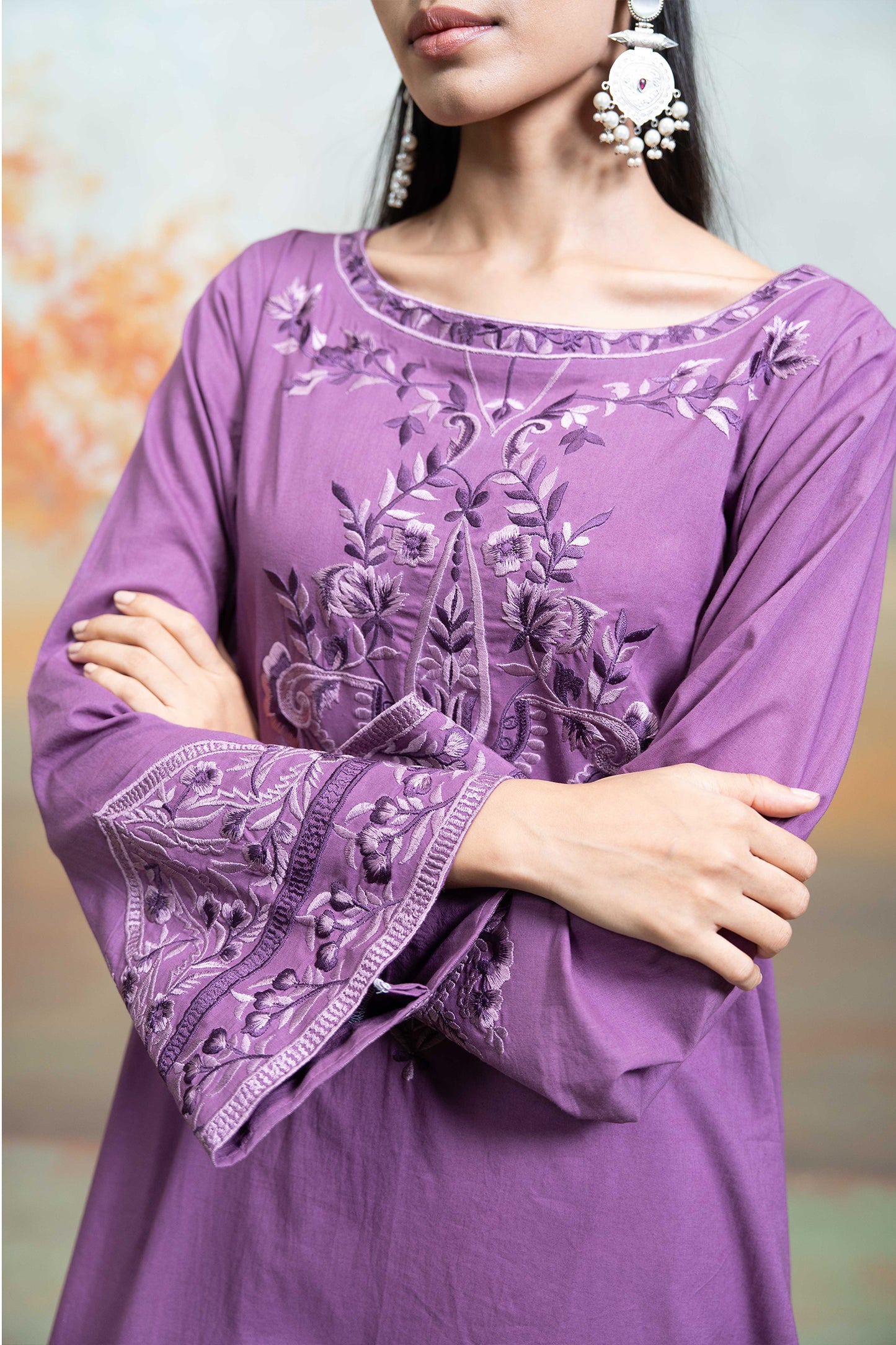 Royal Purple Embroidered Kurta Set