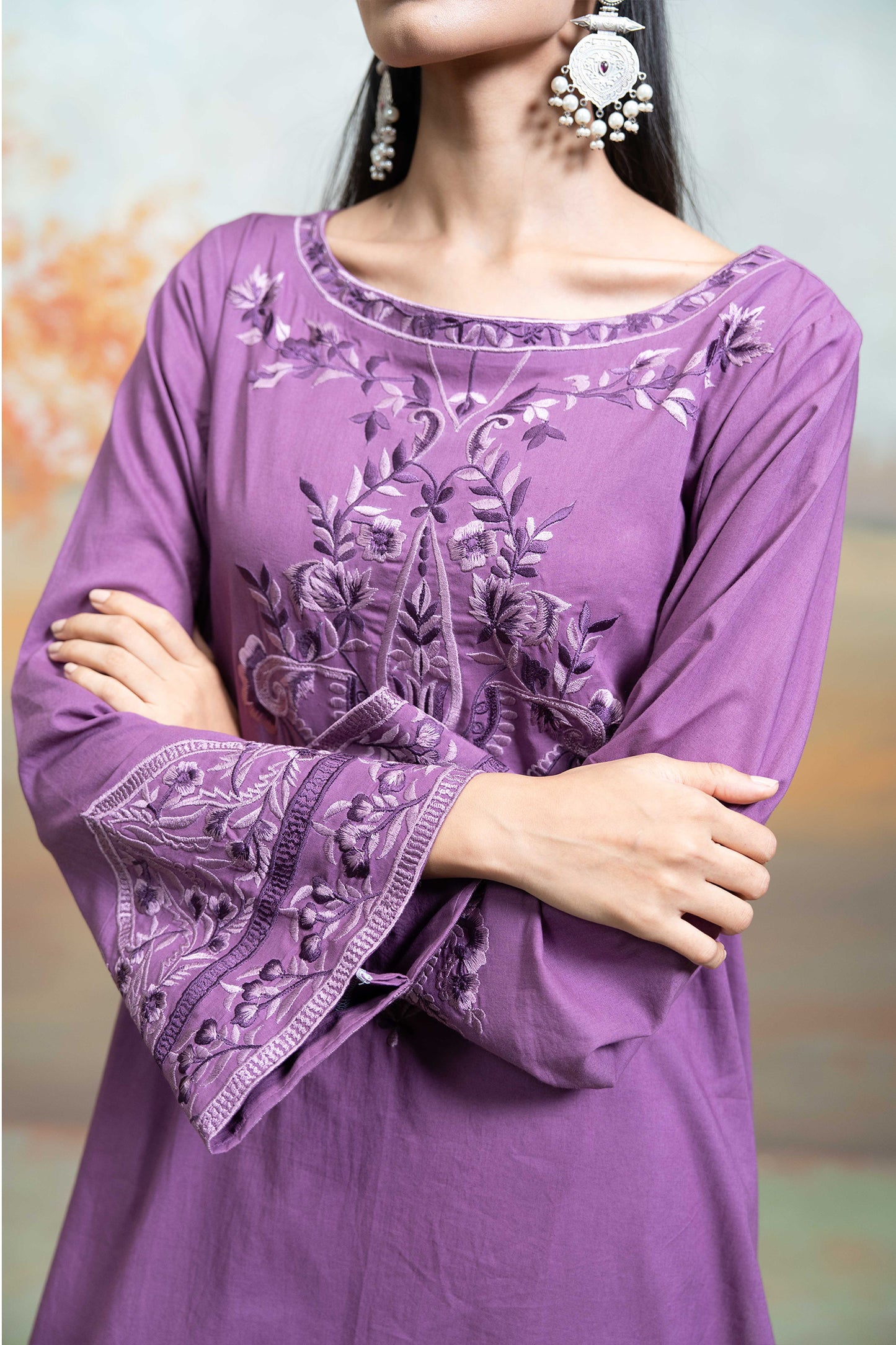 Royal Purple Embroidered Kurta Set