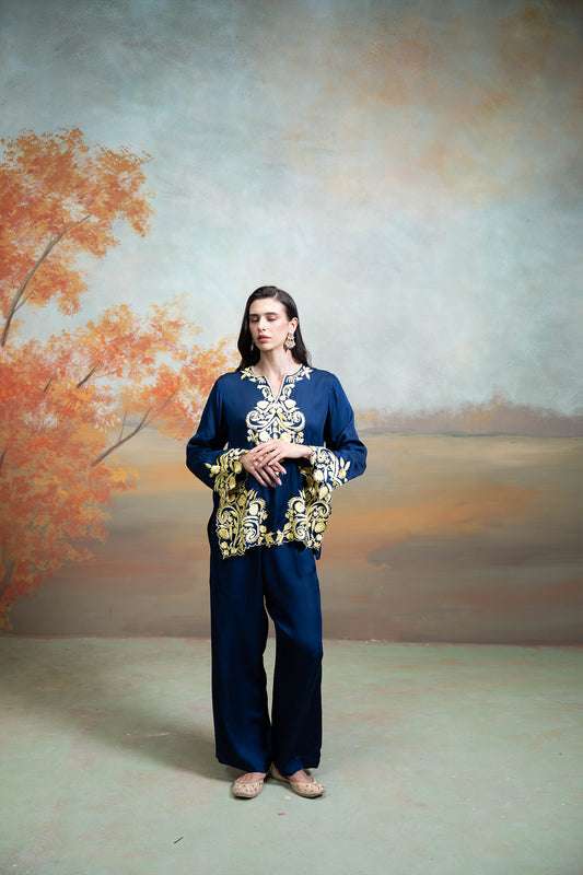 Midnight Blue Embroidered Co-ord Set