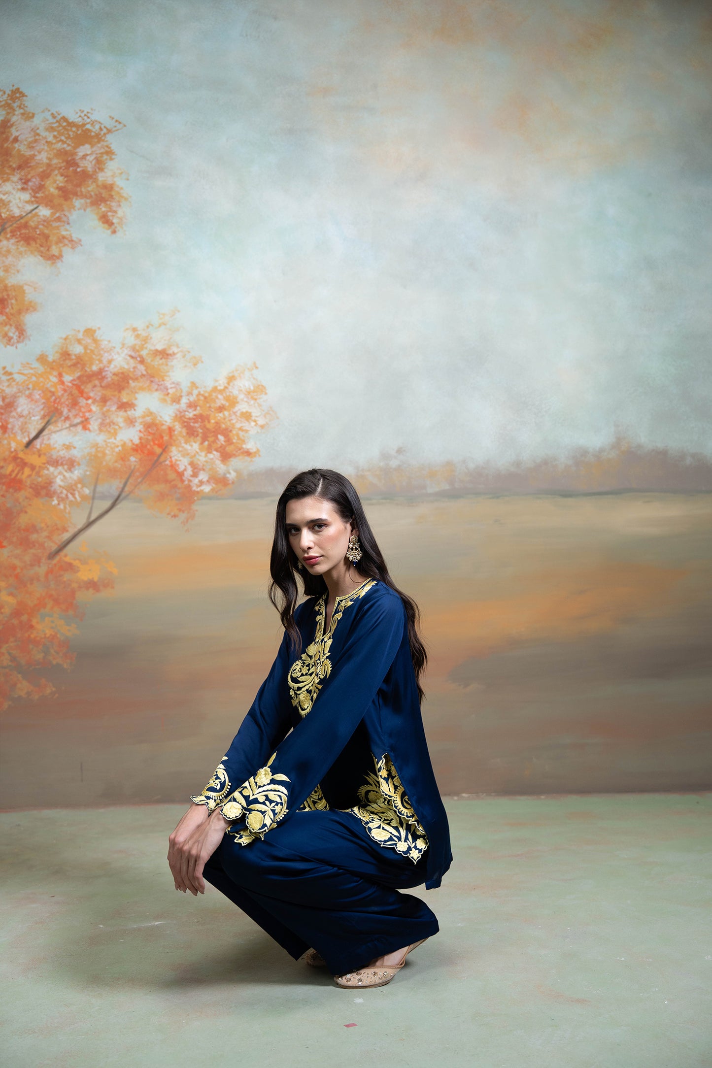 Midnight Blue Embroidered Co-ord Set