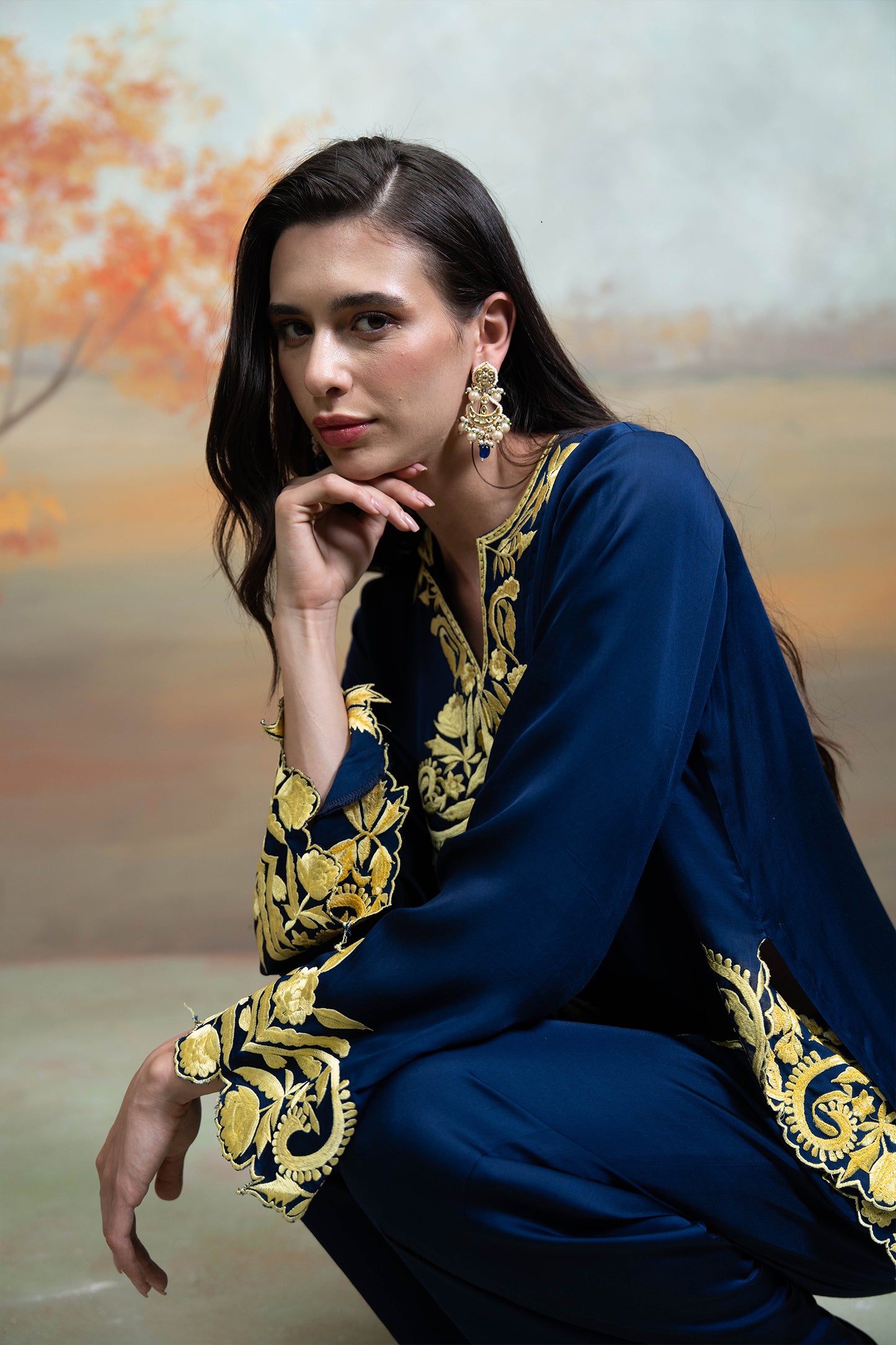 Midnight Blue Embroidered Co-ord Set