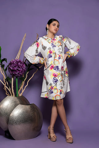 White Printed Shirt Dress