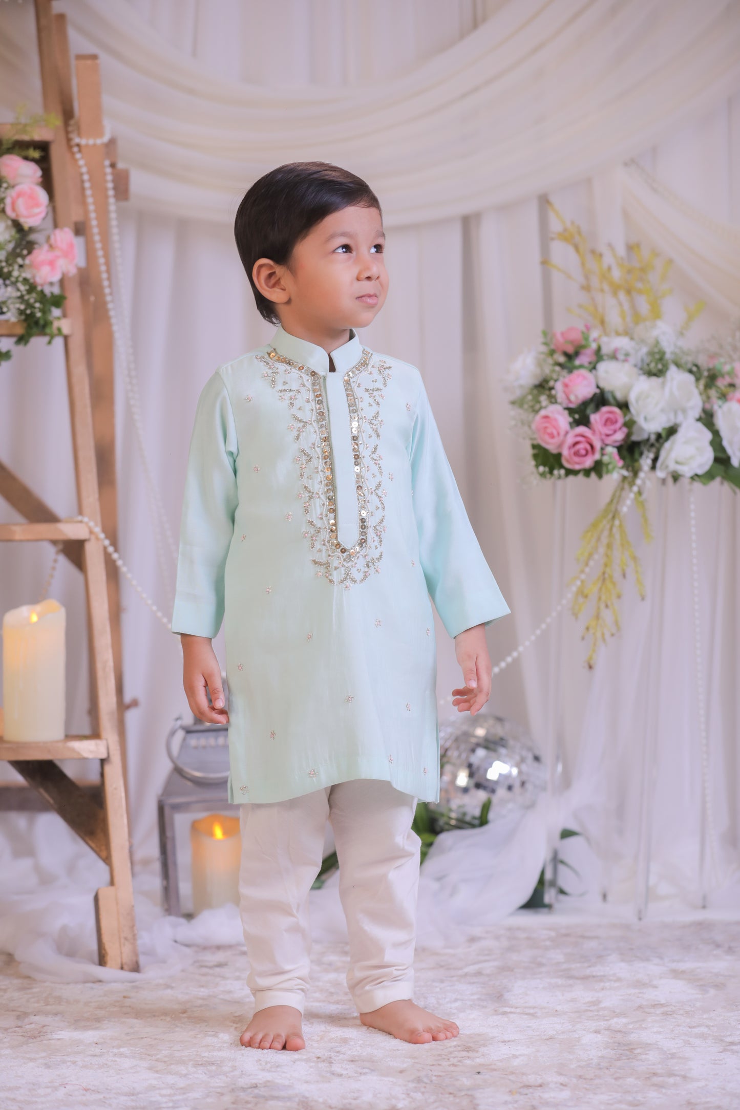 Yellow Lotus Embroidered Kurta with Churidaar