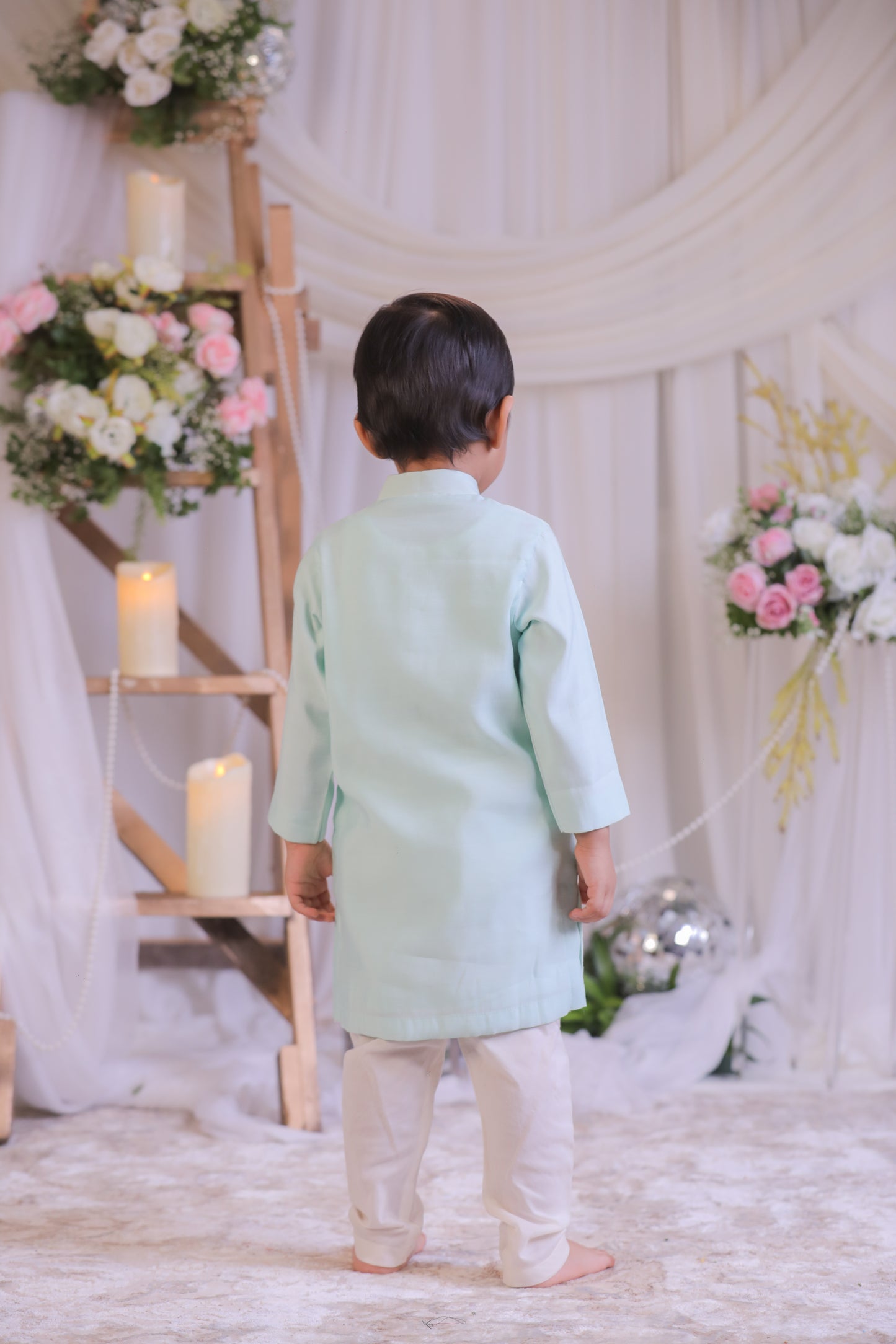 Yellow Lotus Embroidered Kurta with Churidaar