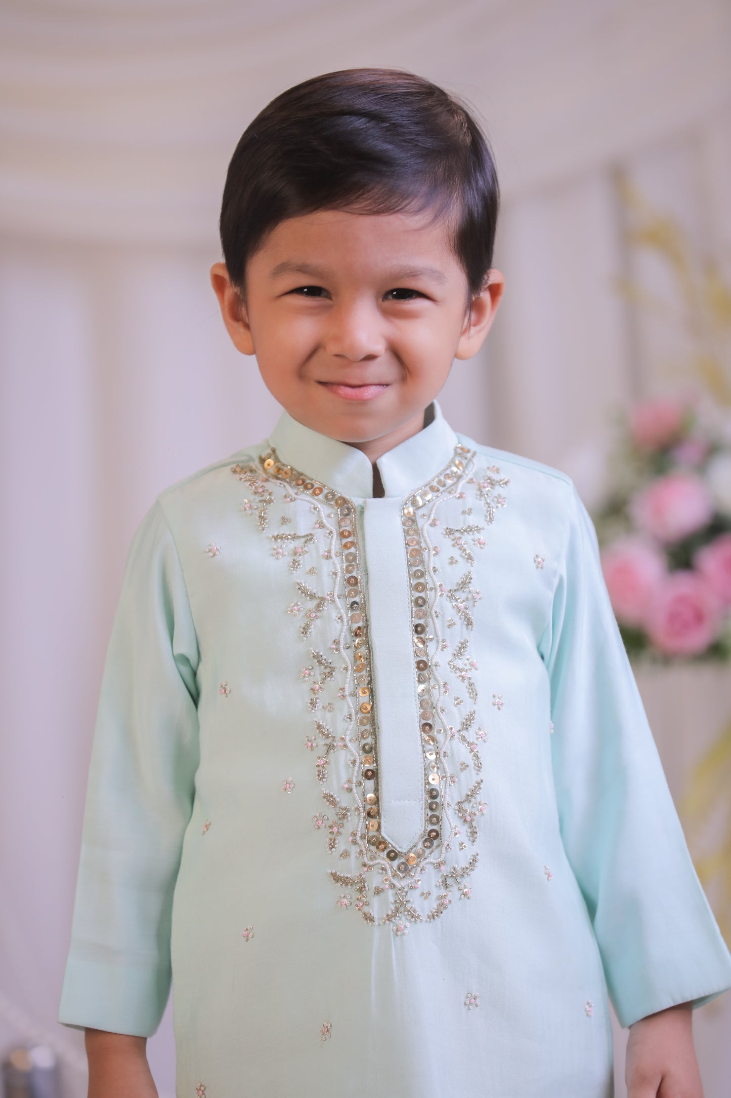 Yellow Lotus Embroidered Kurta with Churidaar