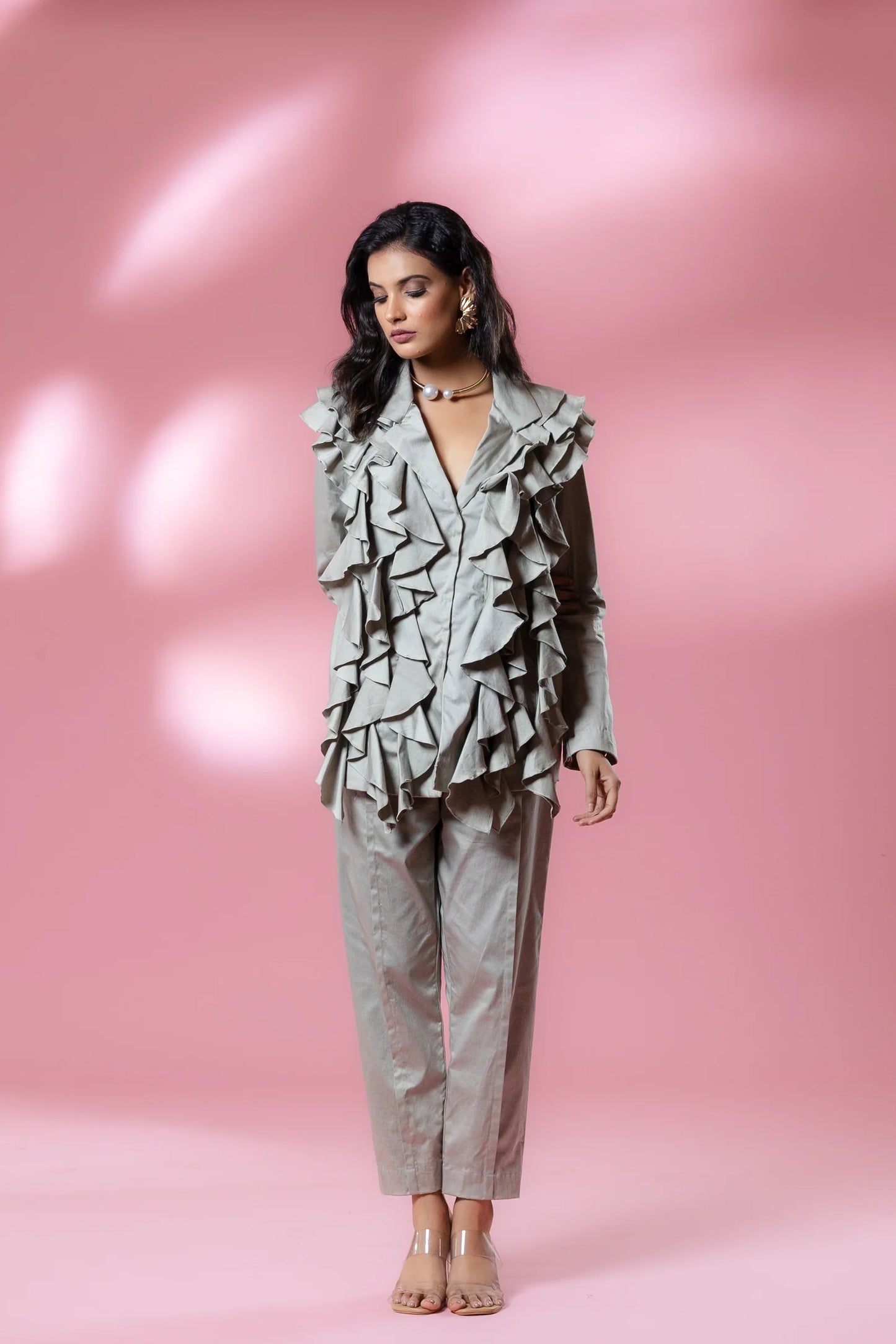 Sage Green Italian Cotton Ruffle Co-ord