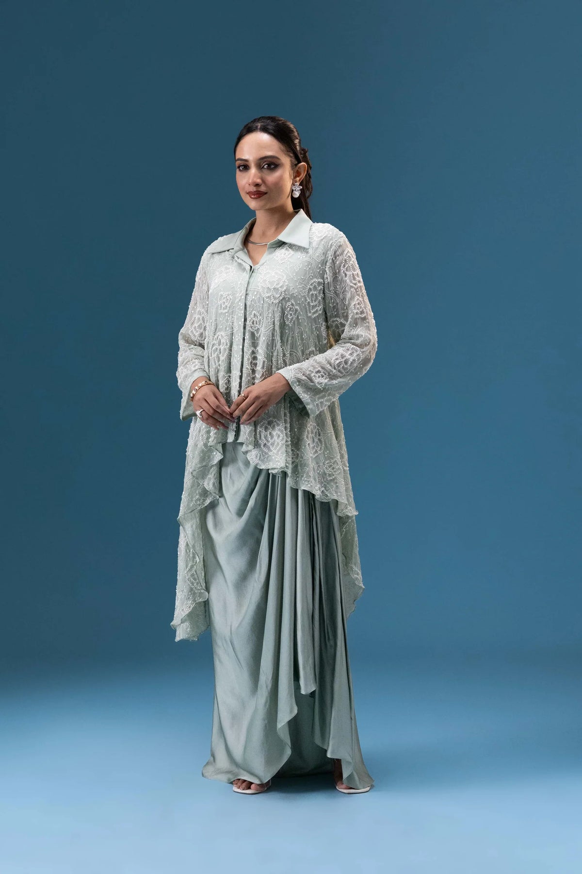 Sage Mist Drape Skirt Set