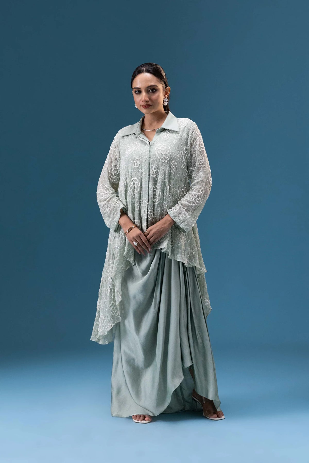 Sage Mist Drape Skirt Set
