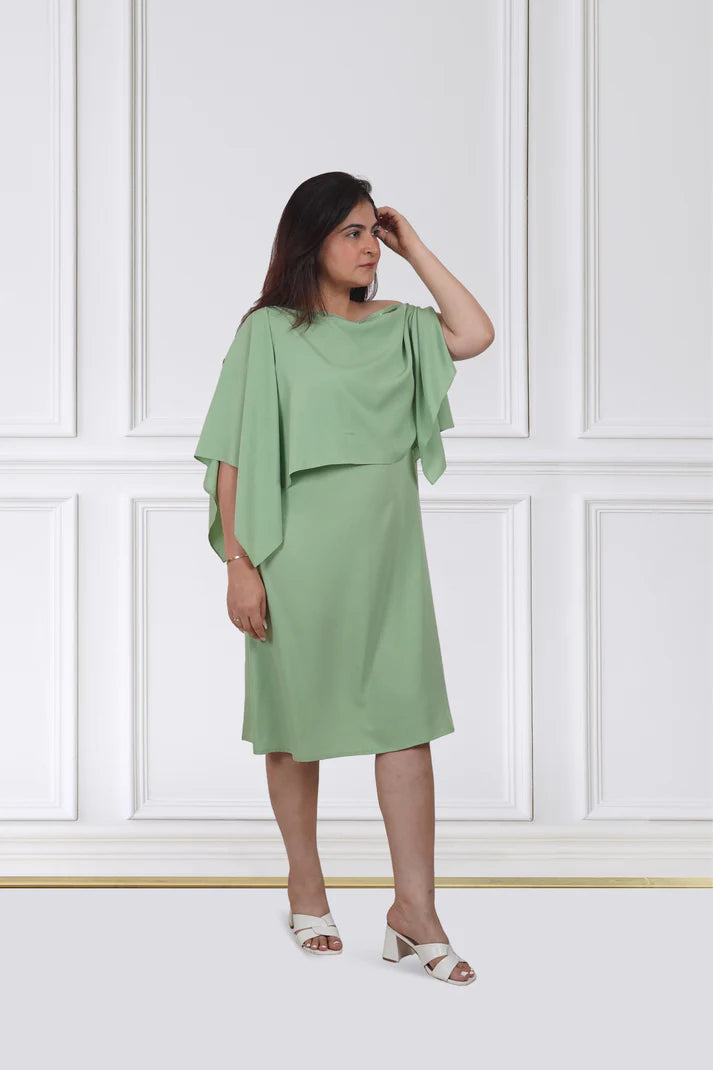 Sage Overlay Cape Dress