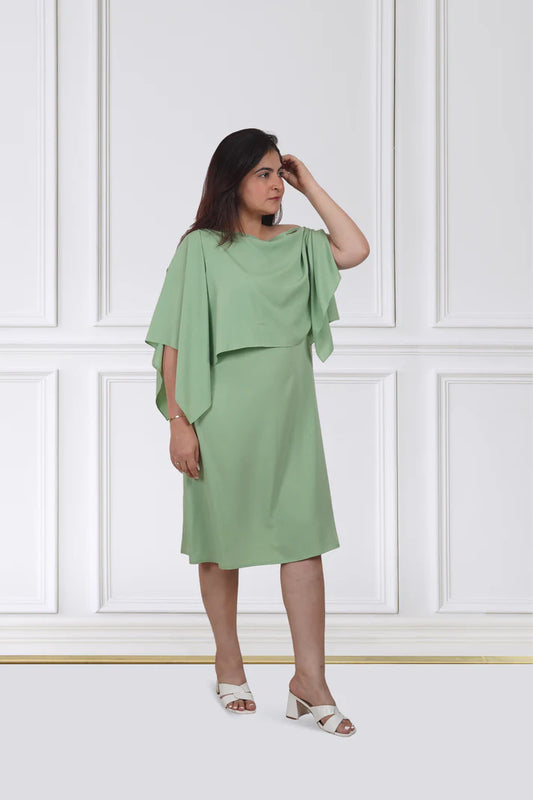Sage Overlay Cape Dress
