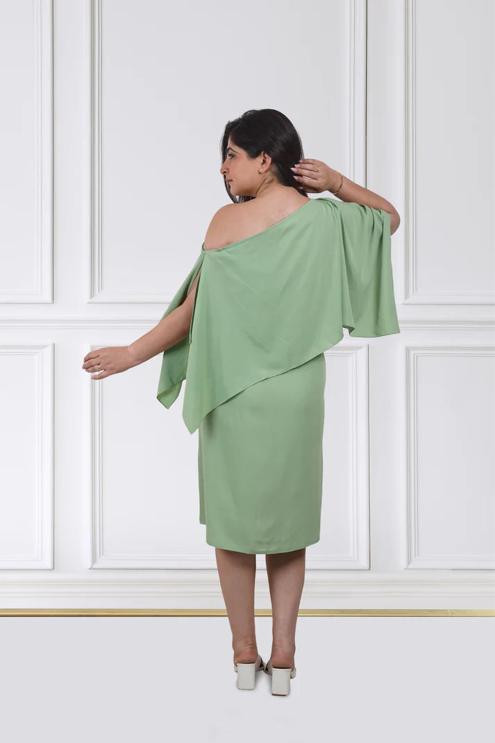 Sage Overlay Cape Dress