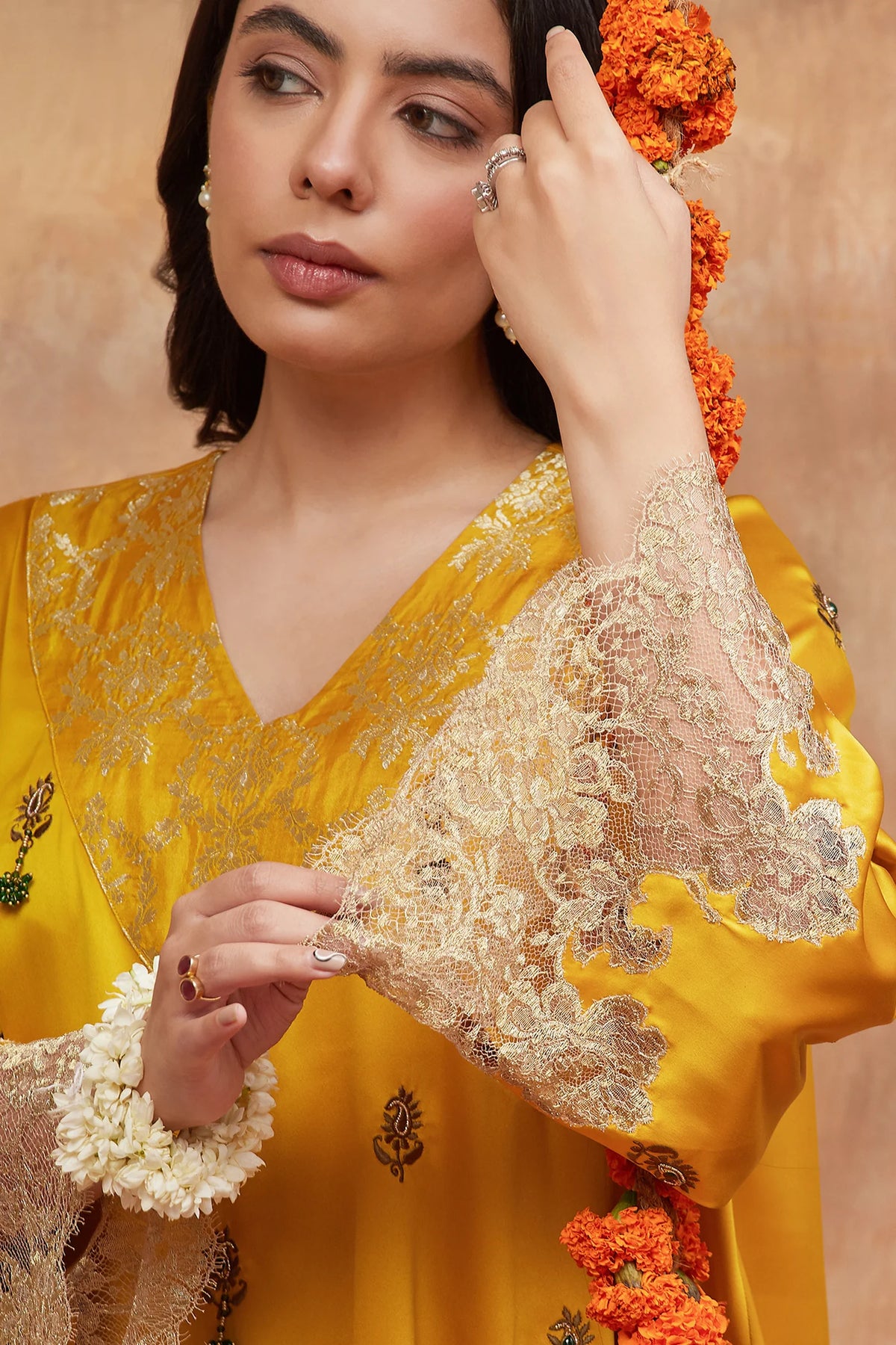 Shivala Haridra Hand Embroidered Banarasi Set