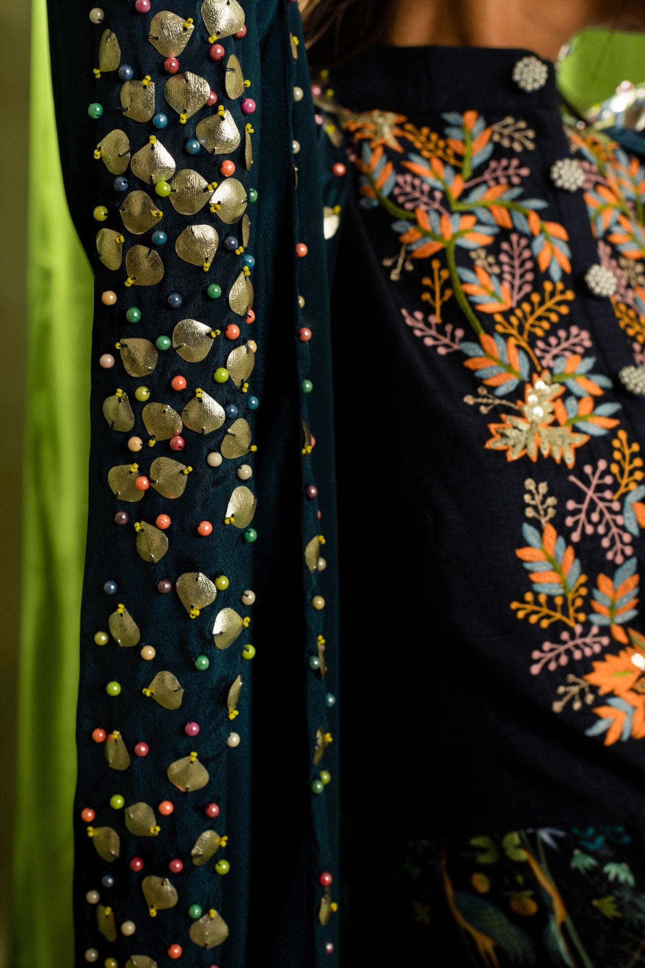 Printed Jumpsuit With Embroidered Cape
