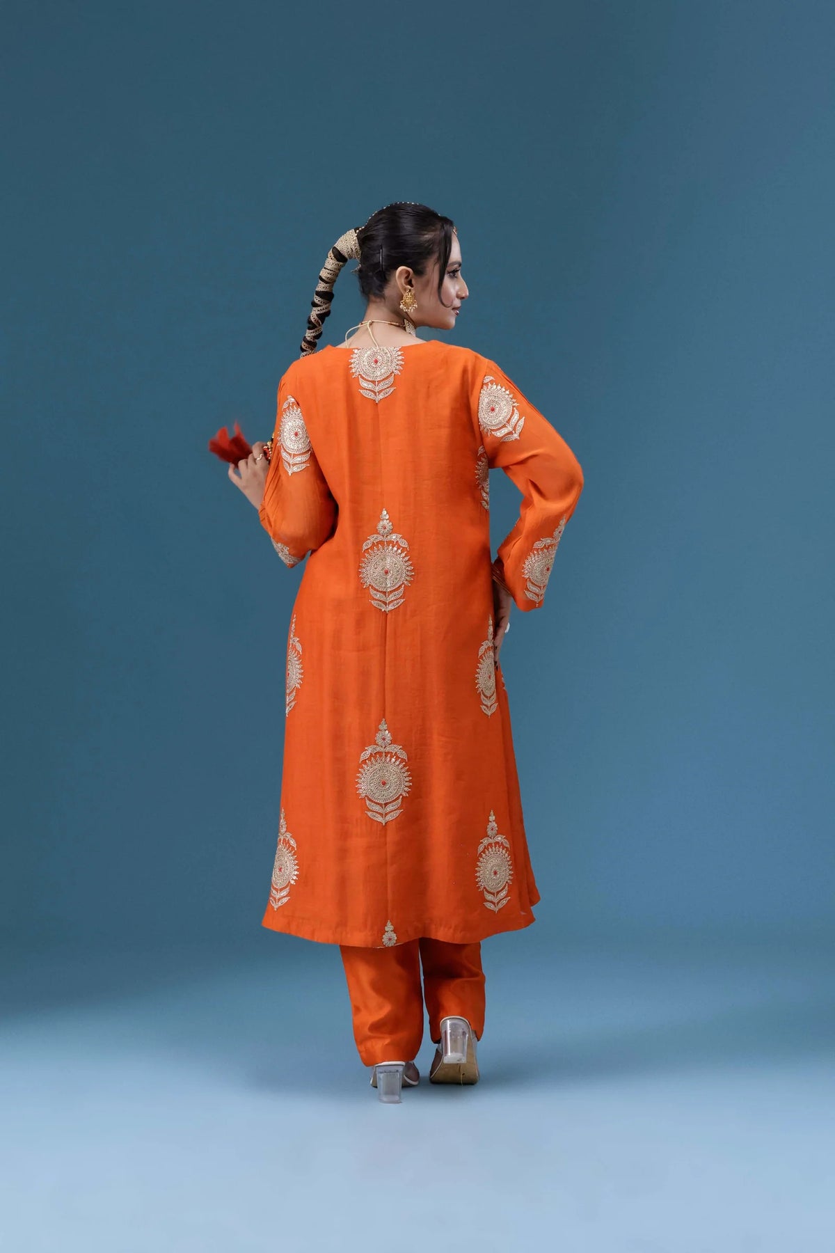 Surkh Orange Embroidered Kurta Set
