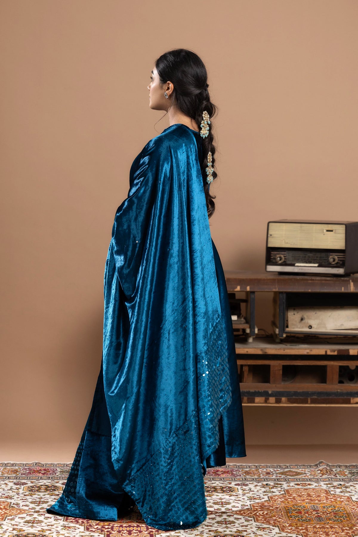 Velvet Anarkali Paired With Pants and Dupatta
