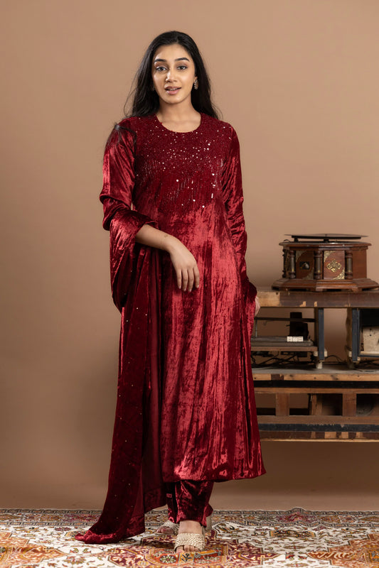 Velvet Loose-Fit Anarkali Set