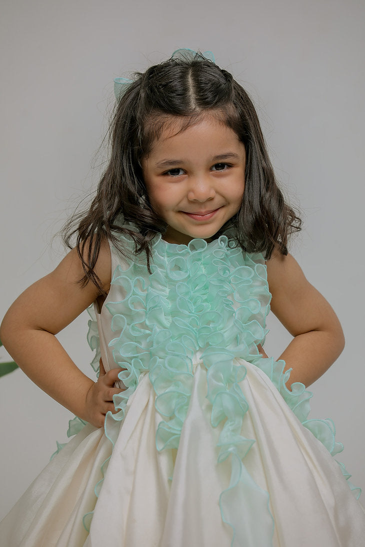 White Blue Ruched Dress
