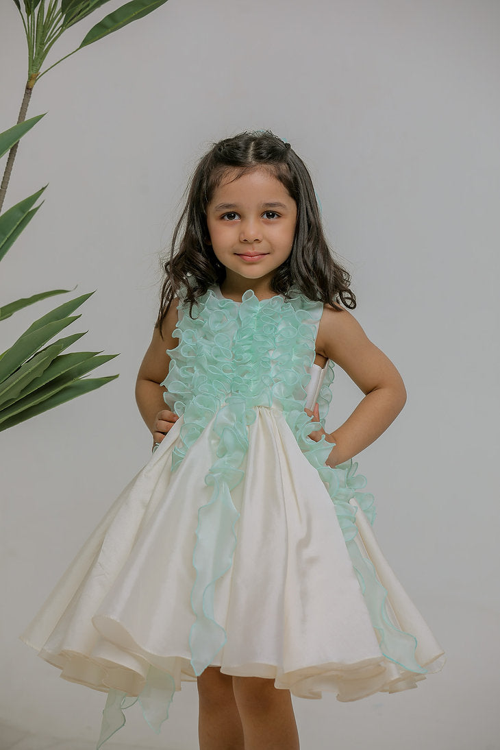 White Blue Ruched Dress