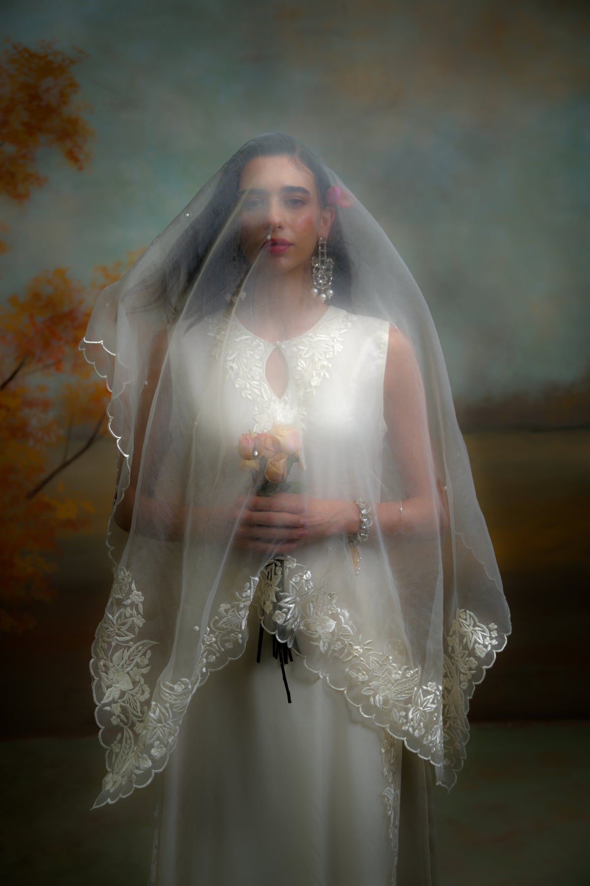 White Organza Kurta With Wide-Legged Pants and Dupatta