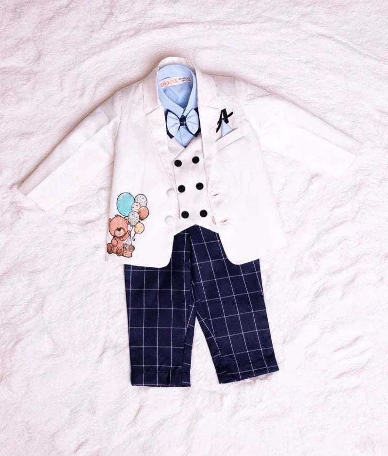 White Teddy Motif Coat Set