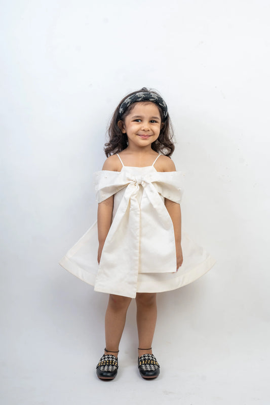 White Bow Dress with Pearls