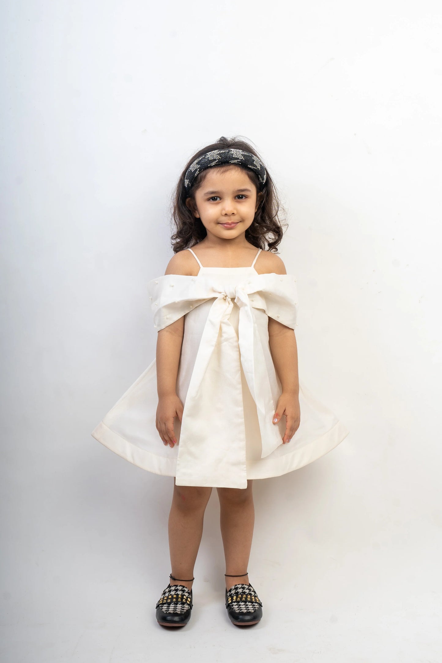 White Bow Dress with Pearls