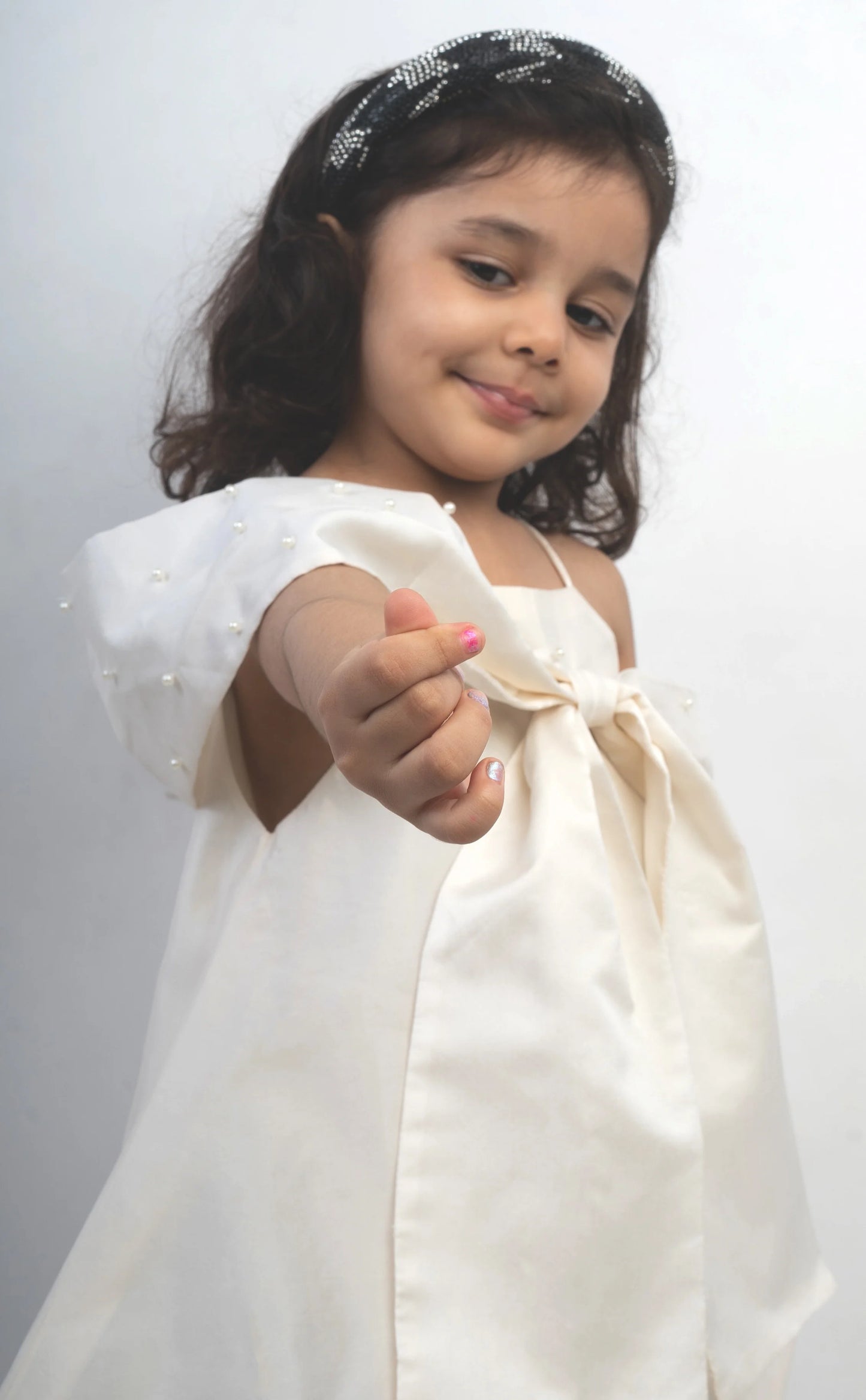 White Bow Dress with Pearls