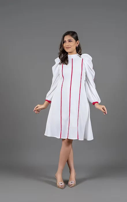 White pink piping dress