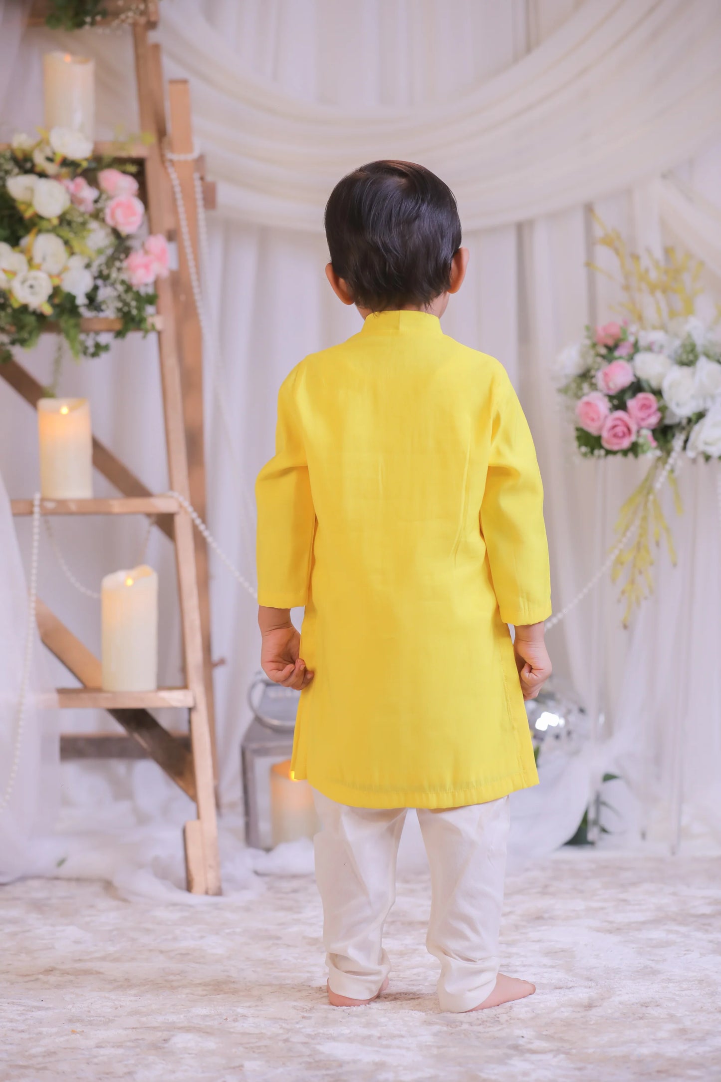 Yellow Lotus Embroidered Kurta with Churidaar